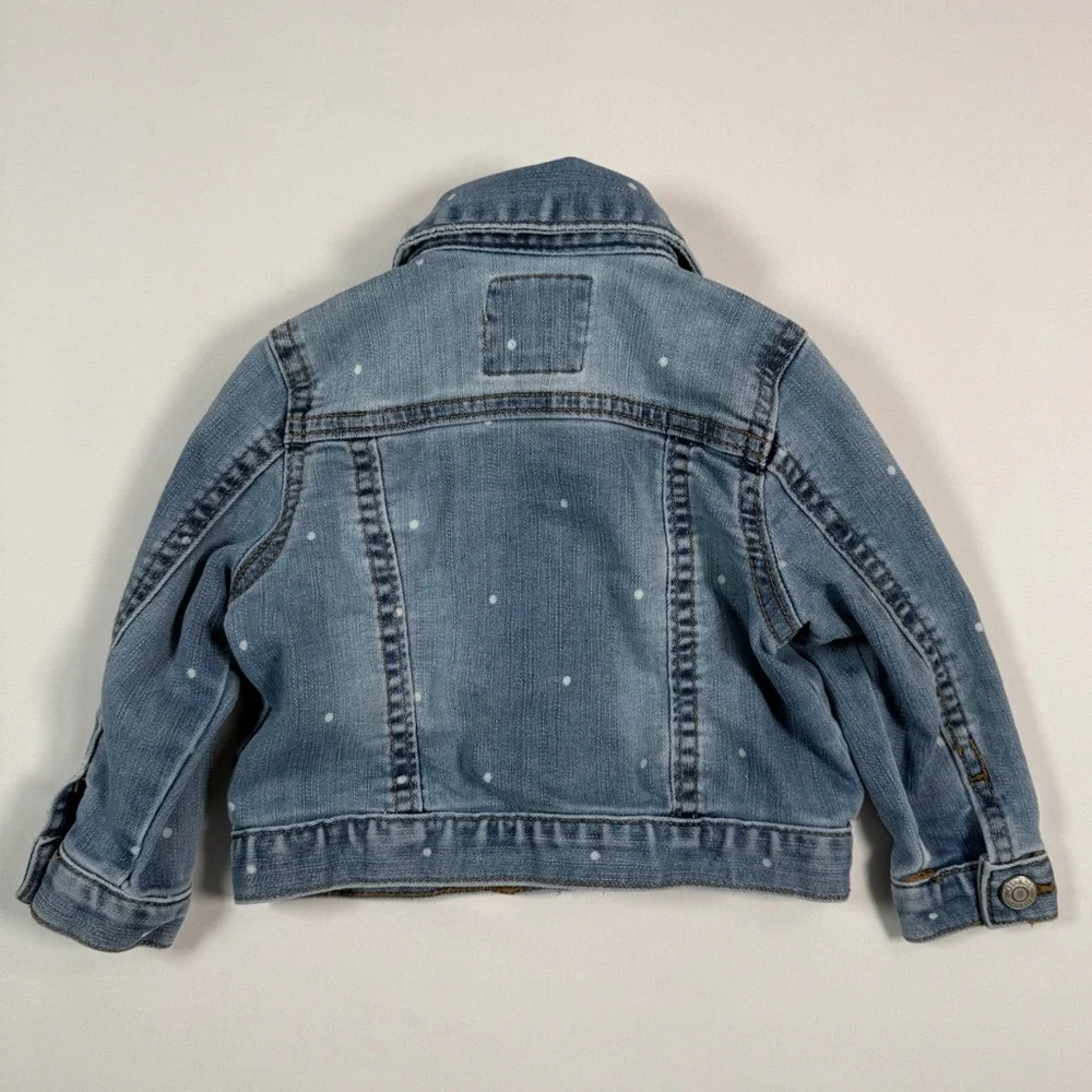 OSHKOSH B’GOSH Denim Jacket Girl 12M Light Wash Polka Dot Classic Jean‎ Jacket